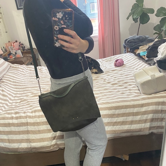 Suede + leather grey shoulder/messenger bag - Picture 7 of 11